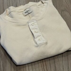 MATE Henley Waffle Long Sleeve Shirt Off White Cream Top Women’s Small